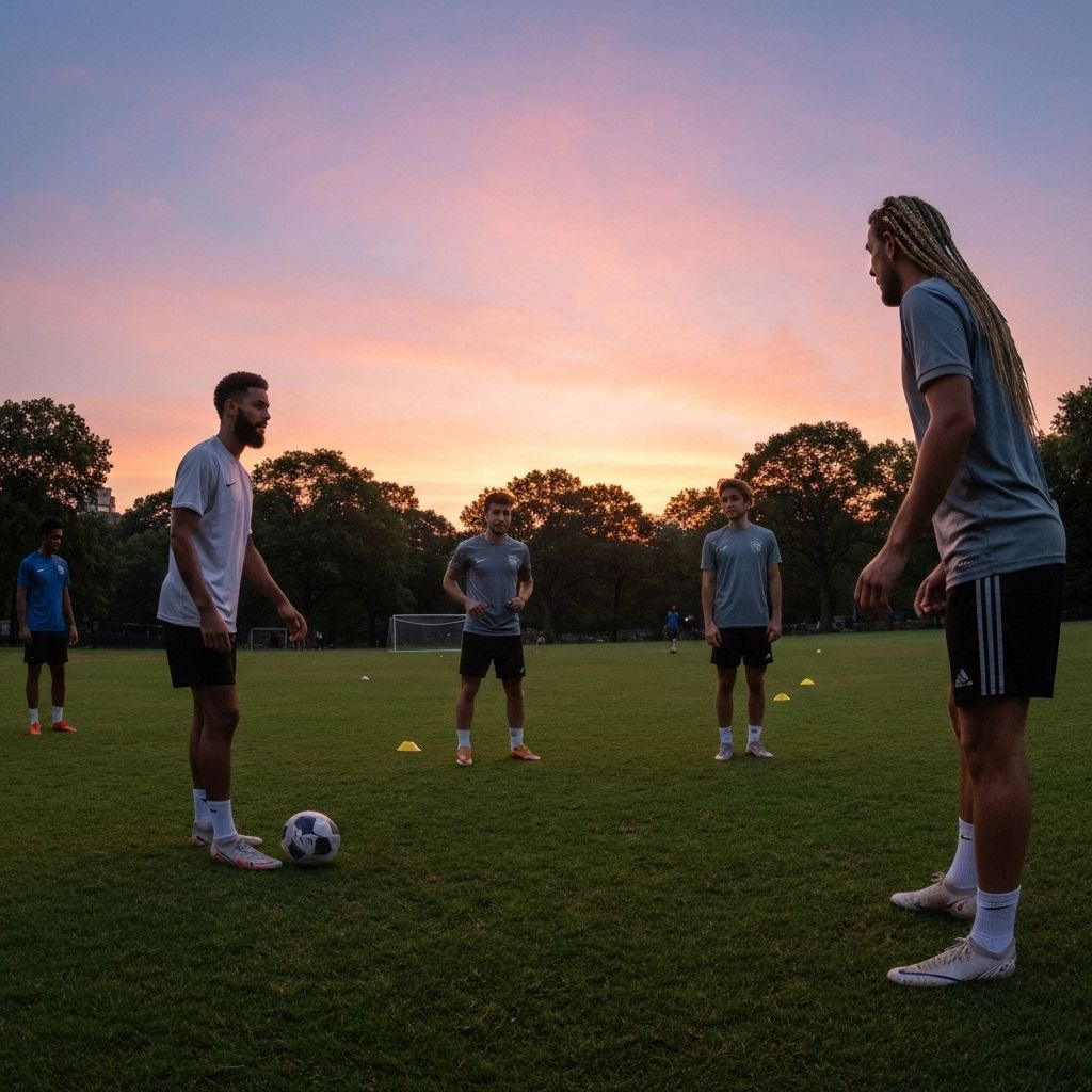 NYC players gathering for a NextGoal pickup match at sunrise